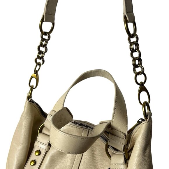 NEW Fossil Cori Satchel Shoulder Bag Ivory Leather Zipper Closure Capsule Luxury - Picture 10 of 15